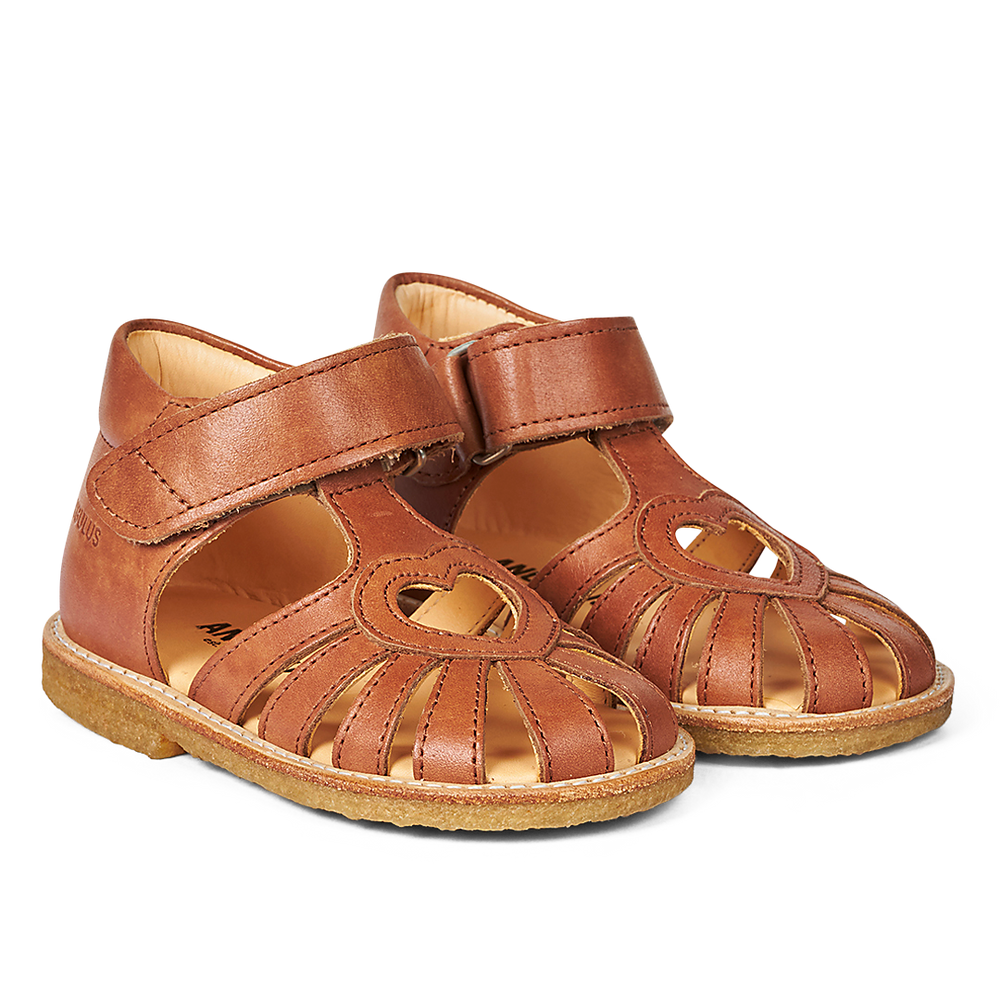 (0572-101) Starter heart sandal with velcro closure cognac