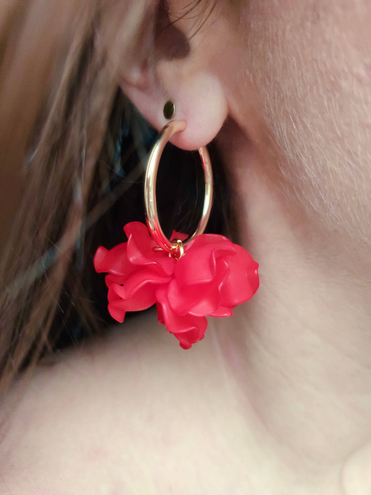 PEONY hoop earrings - Red: 30 mm hoop earrings + petals