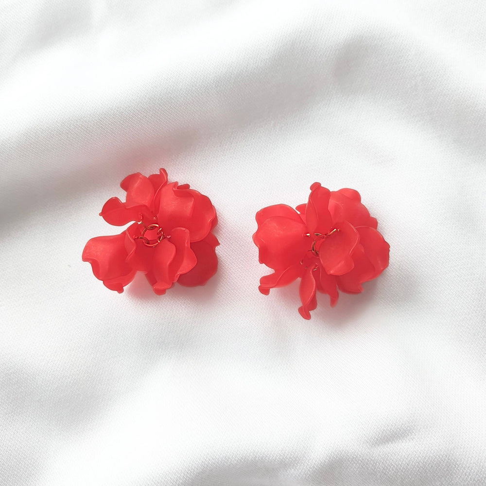 PEONY hoop earrings - Red: 30 mm hoop earrings + petals