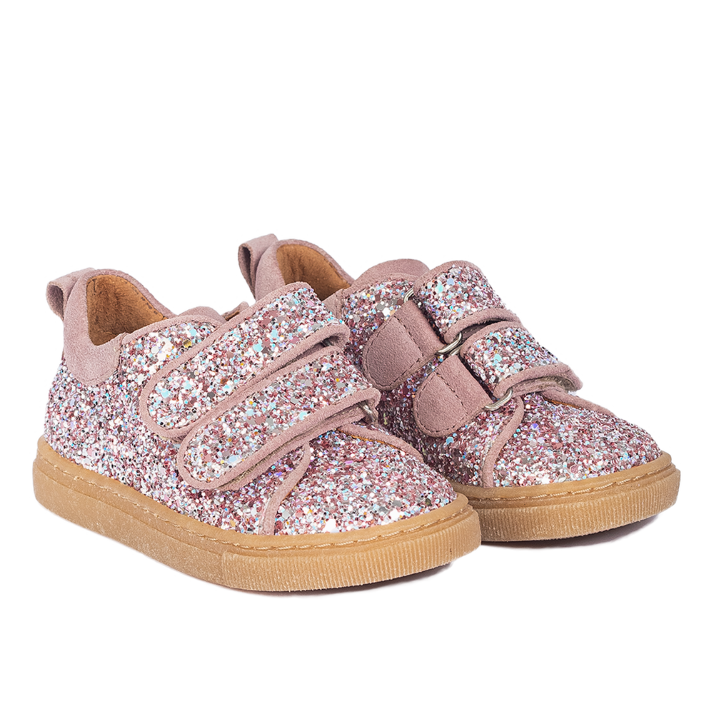 Sparkling glitter sneaker with suede trim - Mauve