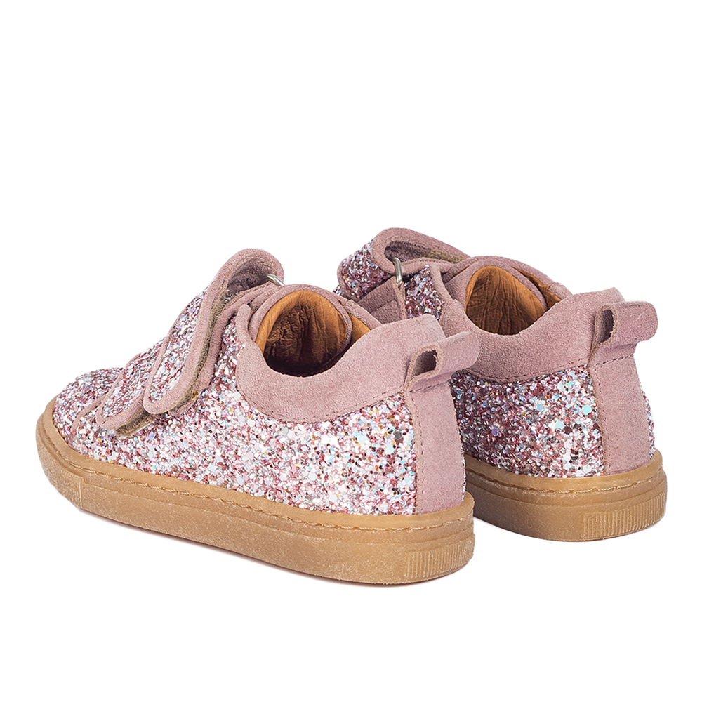 Sparkling glitter sneaker with suede trim - Mauve