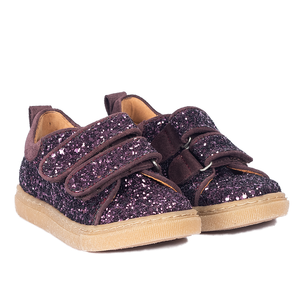 Sparkling glitter sneaker with suede trim - Aubergine