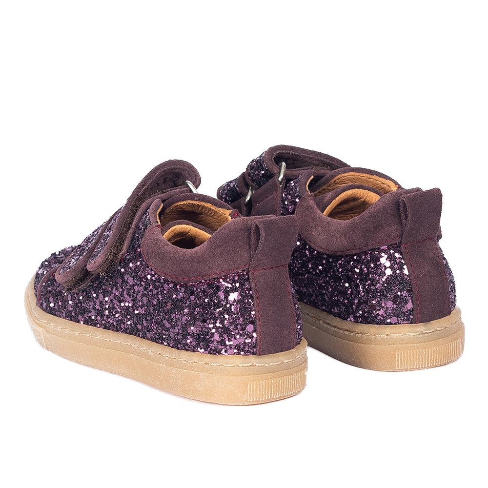 Sparkling glitter sneaker with suede trim - Aubergine