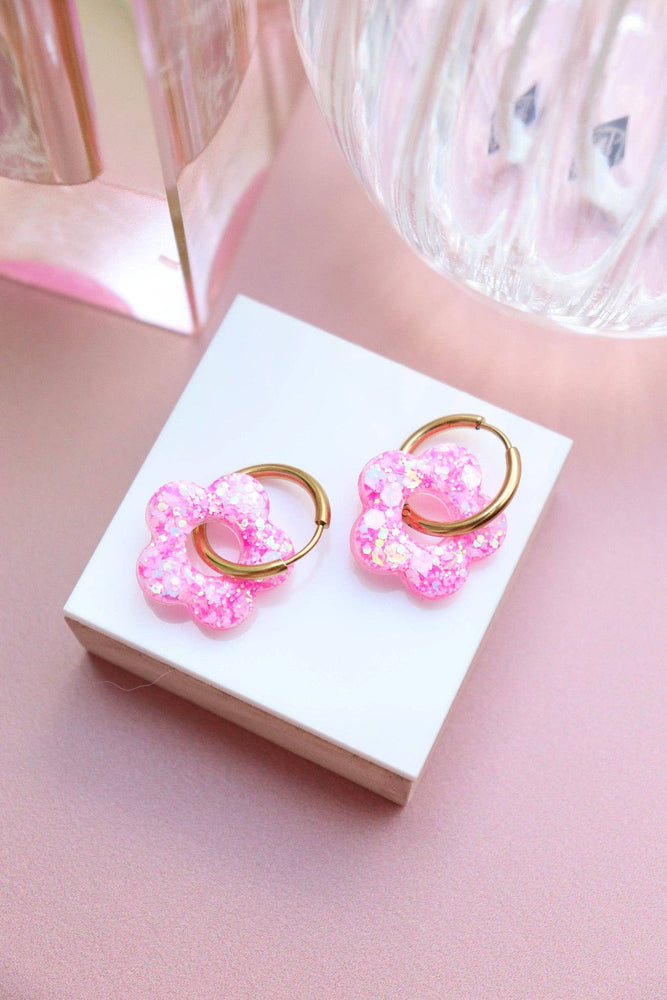 Isabelle L Chamallow earrings: Flowers + Gold Oval Hoops