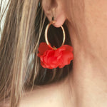 PEONY hoop earrings - Red: 30 mm hoop earrings + petals