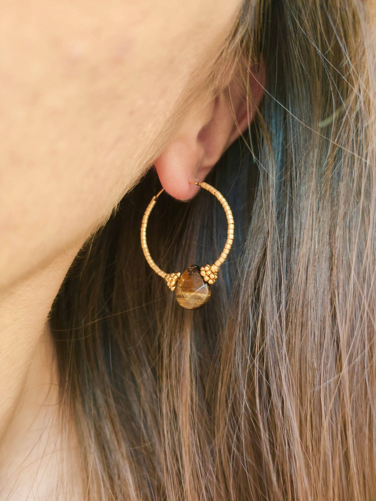 OLYMPE hoop earrings: Black agate