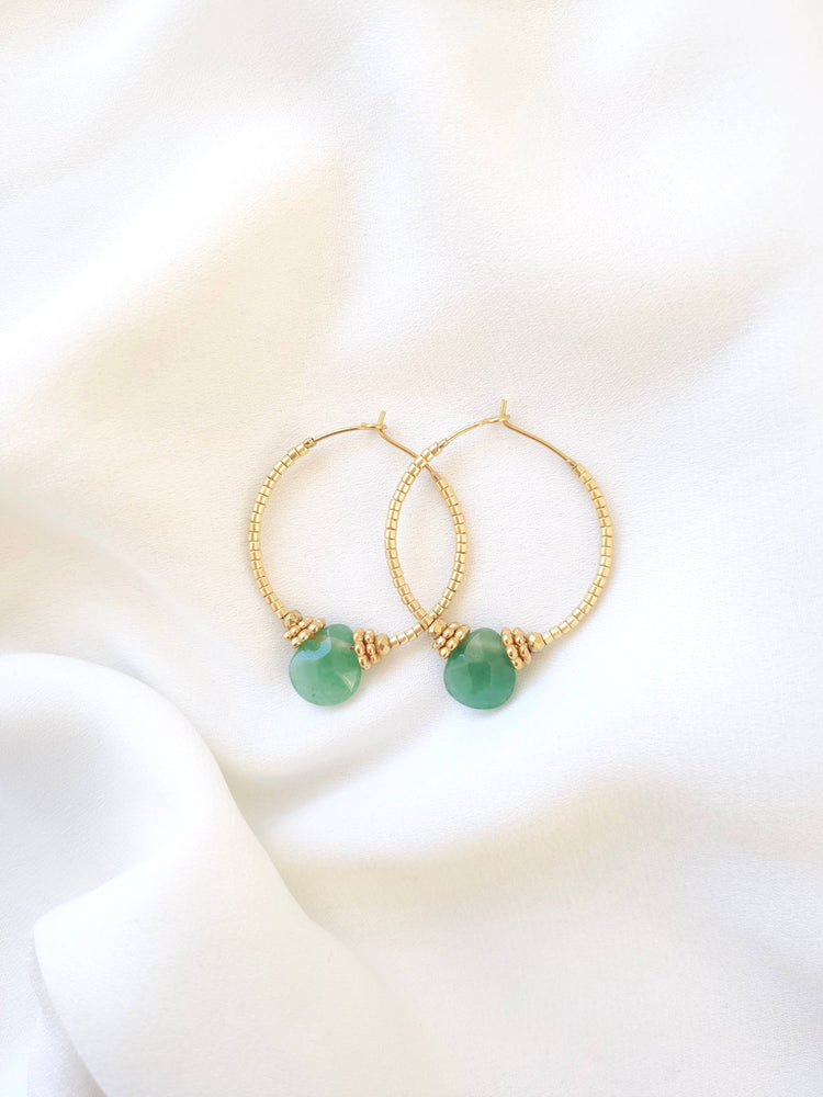 OLYMPE hoop earrings: Green Aventurine