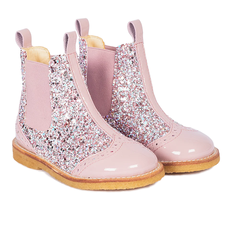 Chelsea boots  with brogue lace pattern - Mauve glitter