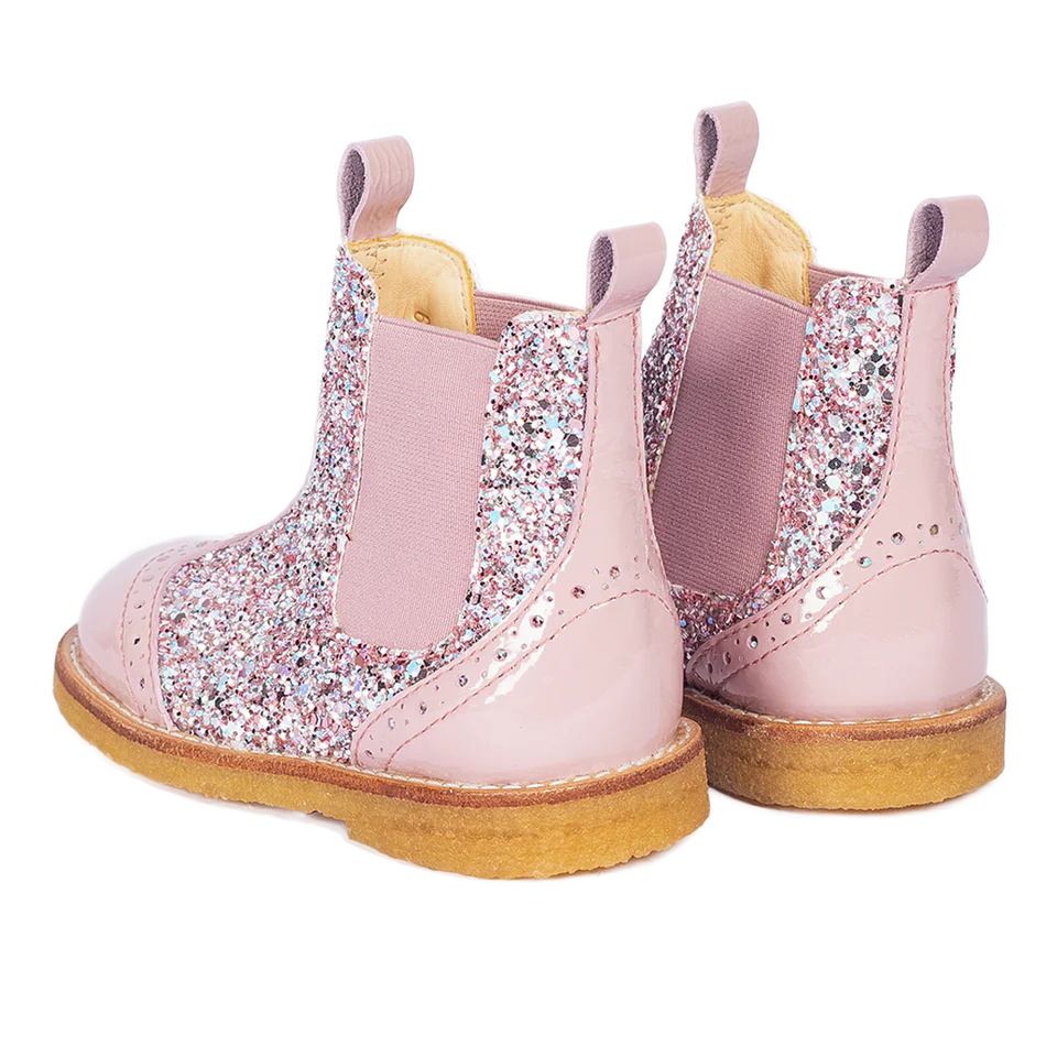 Chelsea boots  with brogue lace pattern - Mauve glitter