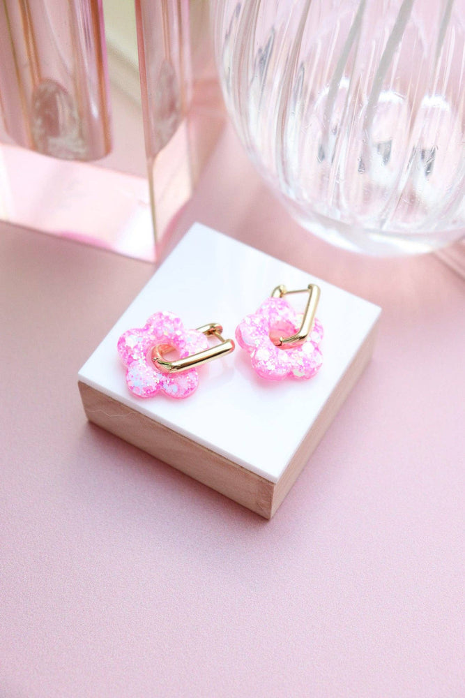 Isabelle L Chamallow earrings: Flowers + Gold Oval Hoops