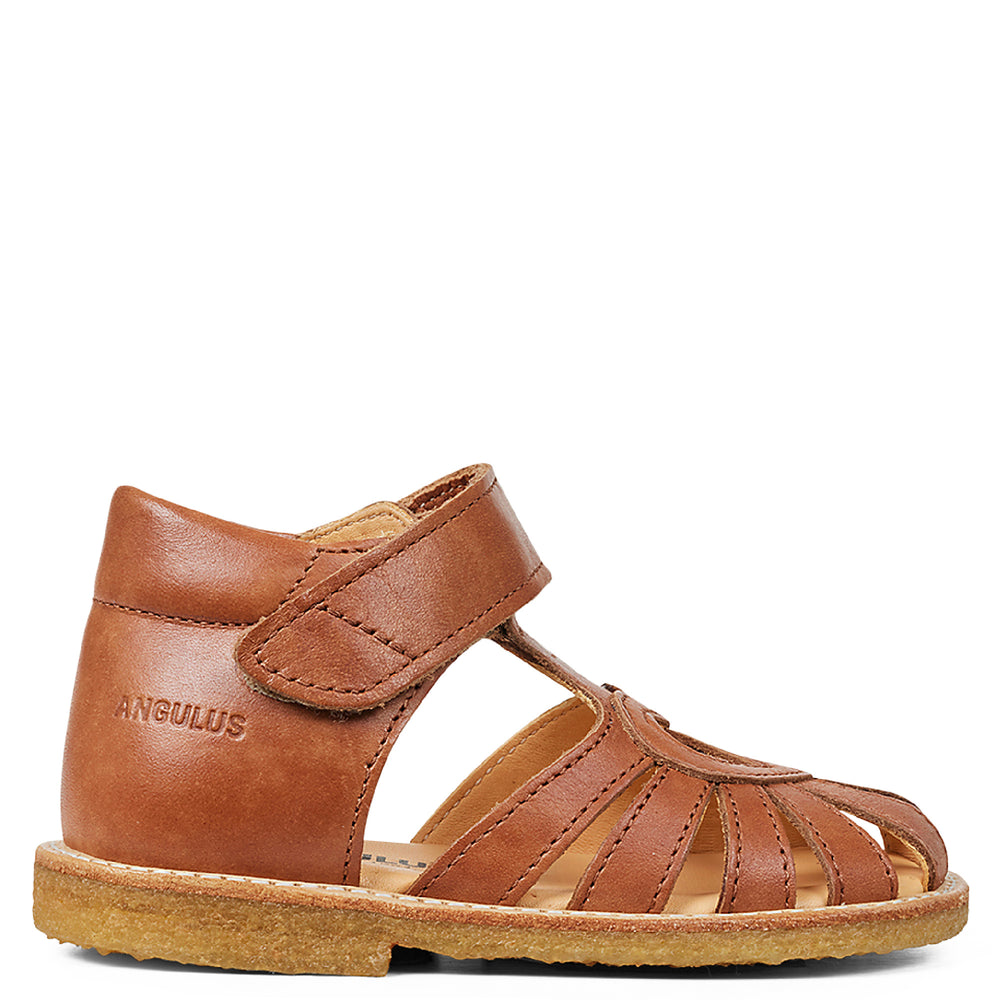 (0572-101) Starter heart sandal with velcro closure cognac