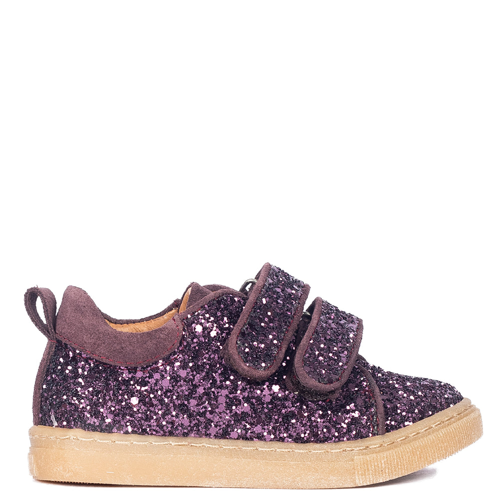 Sparkling glitter sneaker with suede trim - Aubergine