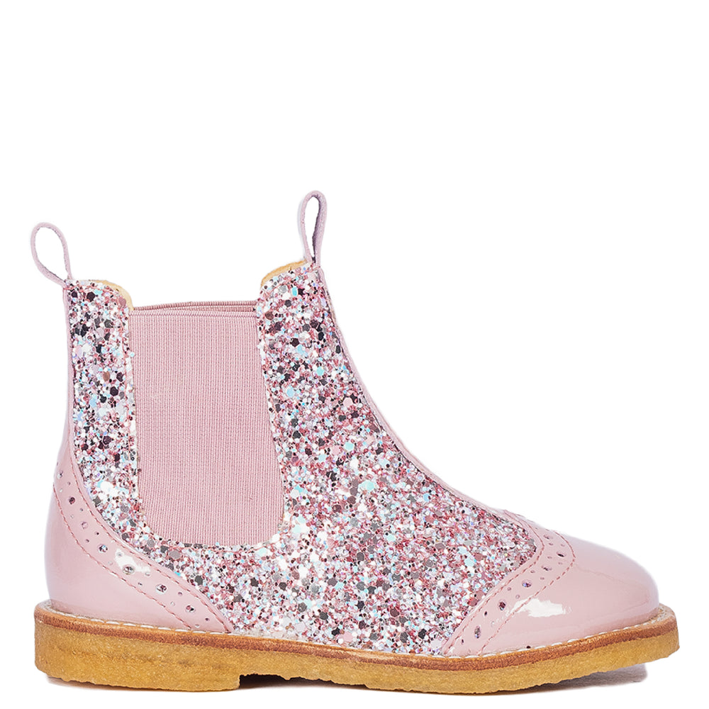 Chelsea boots  with brogue lace pattern - Mauve glitter