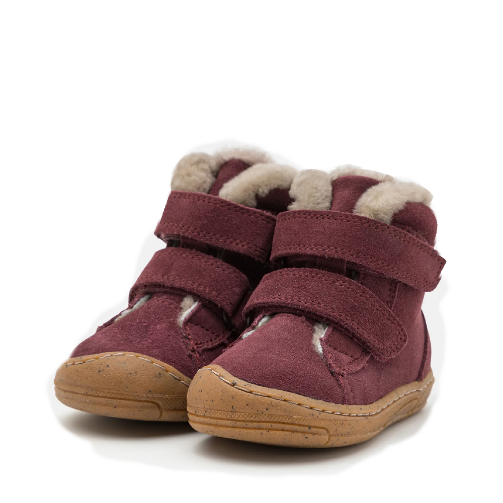 (G2110141-1 ) Children's Water-repellent Ankle Boots - MINNI SUEDE VELCRO Bordeux