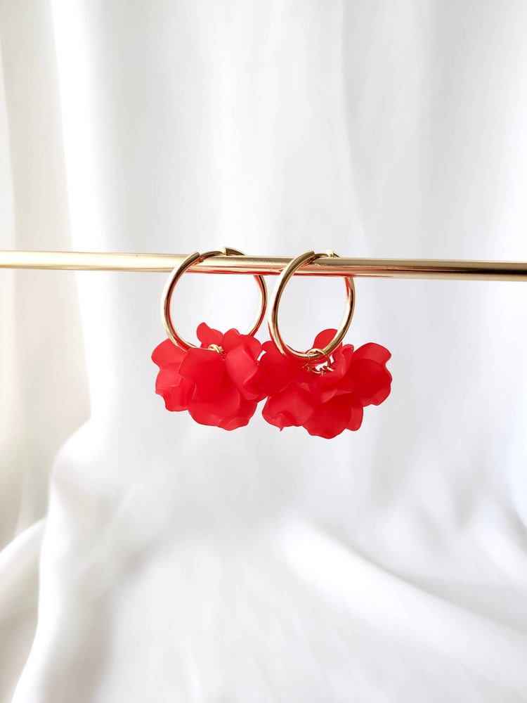 PEONY hoop earrings - Red: 30 mm hoop earrings + petals