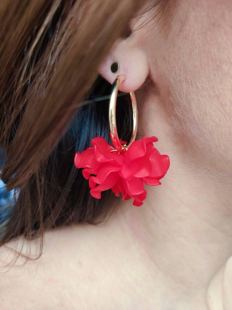 PEONY hoop earrings - Red: 30 mm hoop earrings + petals