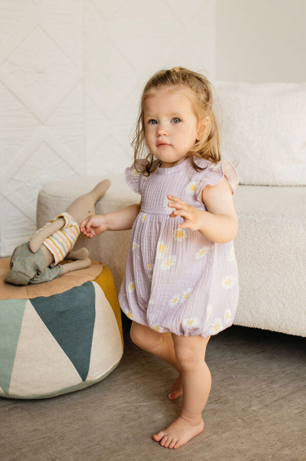 Purple muslin romper - Daisies