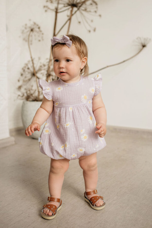 Purple muslin romper - Daisies