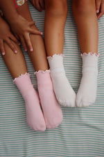 (KS103290) 2-Pack Rib Frill Socks - Rose/Off White