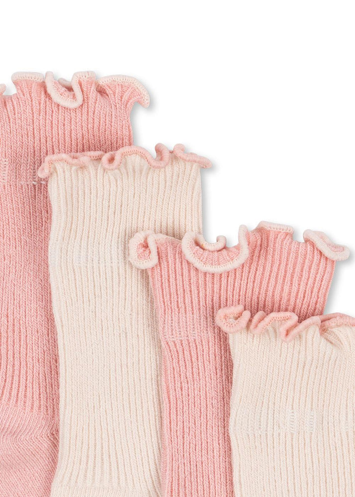 (KS103290) 2-Pack Rib Frill Socks - Rose/Off White